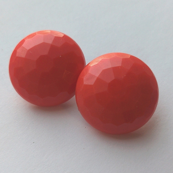 Vintage 60s Orange Button Clip On Earrings Mid Century Modern - Picture 1 of 7